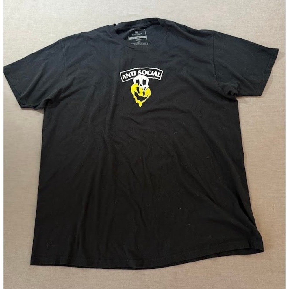 Red Eight Anti Social Smiley‎ Face Graphic T Shirt Black XL Short Sleeve.